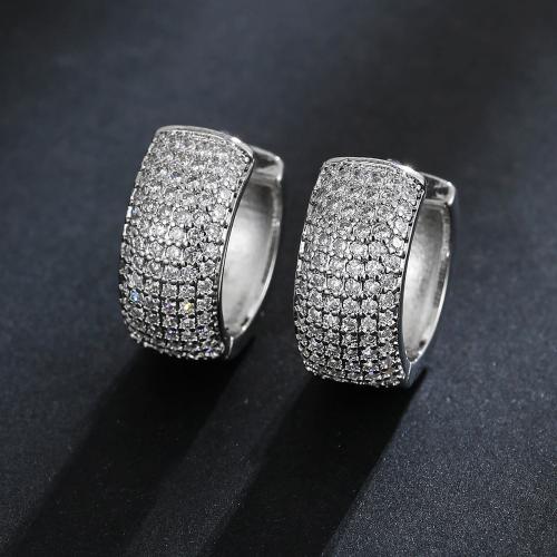 Cubic Zirconia Micro Pave Brass Earring, plated, Unisex & micro pave cubic zirconia, platinum color, Sold By Pair