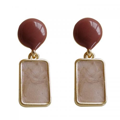 Zinc Alloy Stud Earring plated for woman & enamel brown Sold By Pair