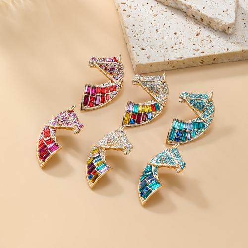 Tibetan Style Stud Earring, Horse, plated, fashion jewelry & for woman & with rhinestone, more colors for choice, nickel, lead & cadmium free, 46x26mm, Sold By Pair