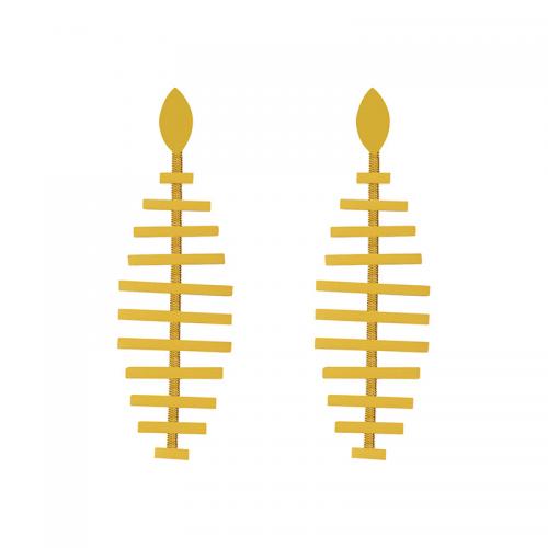 Titanium Steel  Earring, Fish Bone, fashion jewelry & for woman, golden, 65x20mm, Sold By Pair