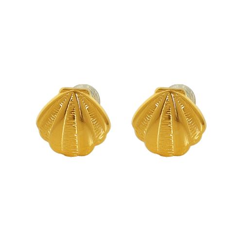 Titanium Steel  Earring, Shell, fashion jewelry & for woman, golden, 12x11mm, Sold By Pair