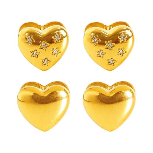 التيتانيوم الصلب القرط, قلب, مجوهرات الموضة & للمرأة & مع حجر الراين, ذهبي, 14x15mm, تباع بواسطة زوج