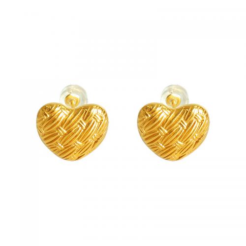 Boucle d'oreille Acier Titane, coeur, bijoux de mode & pour femme, doré, 13x11mm, Vendu par paire
