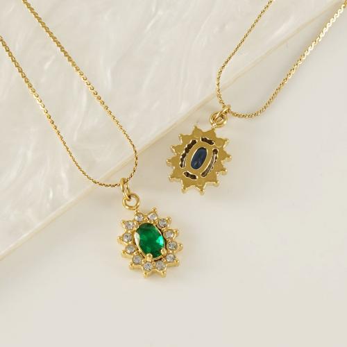 Stainless Steel Jewelry Necklace 304 Stainless Steel 18K gold plated fashion jewelry & for woman & with rhinestone Length Approx 45 cm Sold By PC