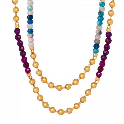 Titanstahl Halskette, mit Naturstein & Achat, mit Verlängerungskettchen von 5cm, Modeschmuck & für Frau, Länge:ca. 38 cm, verkauft von PC