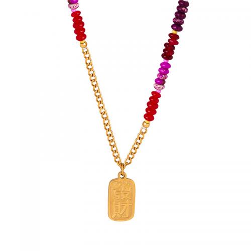 Titanstahl Halskette, mit Naturstein, mit Verlängerungskettchen von 8cm, Modeschmuck & für Frau, Länge ca. 37 cm, verkauft von PC