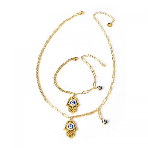 Evil Eye Jewelry Set, Titanium Steel, 18K gold plated, different styles for choice & for woman & with rhinestone, golden, Sold By PC