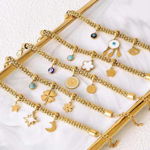 Bracelet Evil Eye bijoux, Acier titane, avec 4.5cm chaînes de rallonge, bijoux de mode & styles différents pour le choix & pour femme, doré, Longueur:Environ 17 cm, Vendu par PC