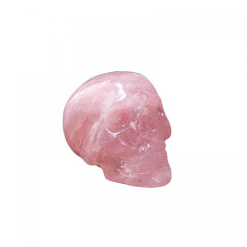 Fashion Decoration, Rose Quartz, Skull, Carved, for home and office, pink, 77mm, Sold By PC