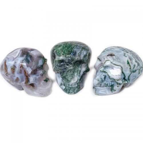 Fashion Decoration, Moss Agate, Skull, Carved, Halloween Design & for home and office, Random Color, Length about 6-7cm,Hight about 4.5-5cm, Sold By PC