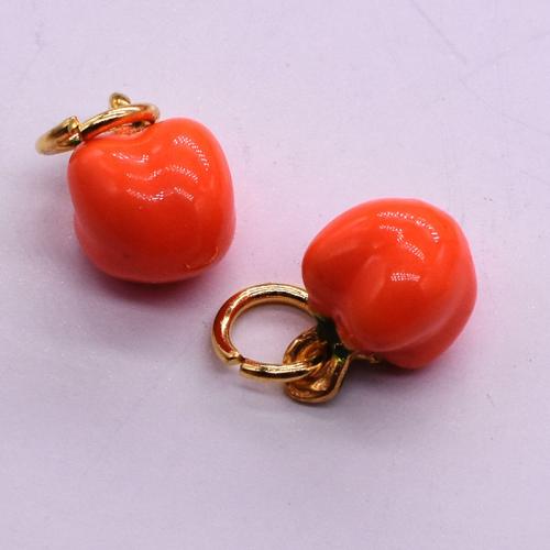Tibetan Style Enamel Pendants, Fruit, plated, DIY, orange, nickel, lead & cadmium free, 7x11mm, Sold By PC
