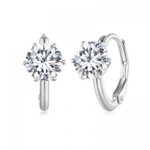 925 Sterling Silver Hoop Earrings, with Moissanite, plated, DIY, platinum color, 7x14mm, Sold By Pair