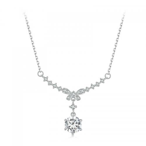 925 Sterling Silver Necklaces with Moissanite with 5CM extender chain plated for woman silver color Length Approx 40 cm Sold By PC