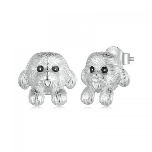 925 Sterling Silver Stud Earrings, Bear, plated, for woman & enamel, silver color, 10x10mm, Sold By Pair
