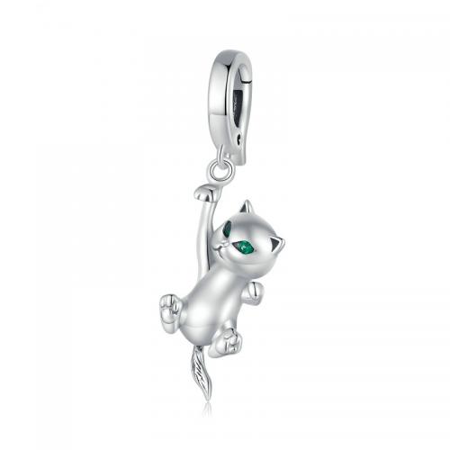 925 Sterling Silver Pendant with Spinel Cat plated for woman silver color Sold By PC