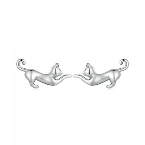 925 Sterling Silver Stud Earrings Cat plated for woman silver color Sold By Pair