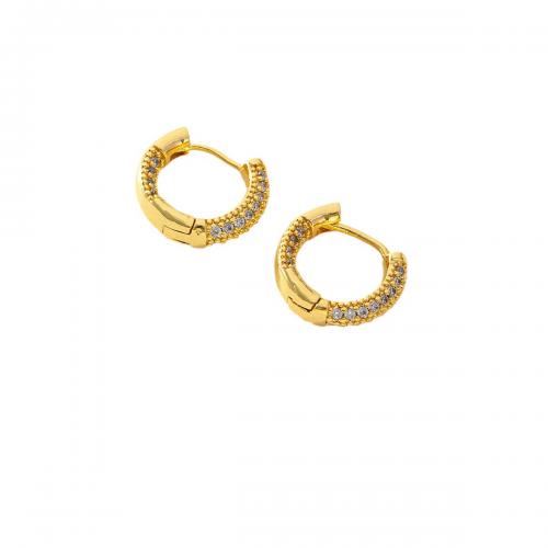 Boucles d'oreilles en laiton zircon cubique pavent, Plaqué d'or, pavé de micro zircon & pour femme, doré, Vendu par paire