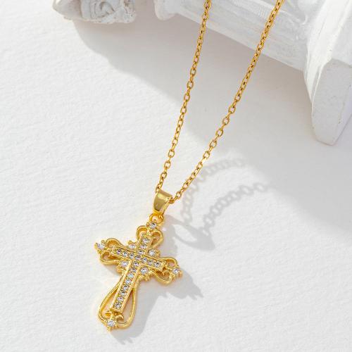 Cubic Zircon Micro Pave Brass Necklace Cross real gold plated micro pave cubic zirconia & for woman golden Sold By PC