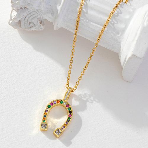 Кубический циркон микро проложить латуни ожерелье, Латунь, плакированный настоящим золотом, инкрустированное микро кубического циркония & Женский, Много цветов для выбора, продается PC