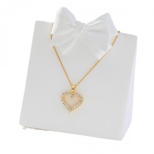 Cubic Zircon Micro Pave Brass Necklace Heart real gold plated micro pave cubic zirconia & for woman golden Sold By PC