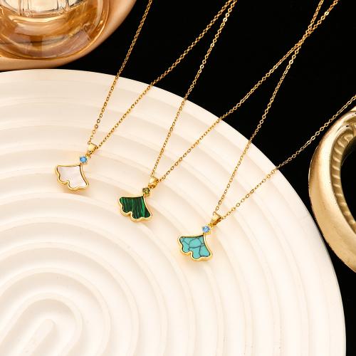 304 Stainless Steel Necklace, with turquoise & Malachite & White Shell, with 2inch extender chain, Skirt, real gold plated, for woman & with rhinestone, more colors for choice, Length:Approx 15.7 Inch, Sold By PC