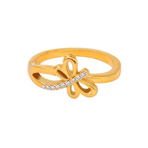 Titanium Steel Finger Ring, Dragonfly, 18K gold plated, different size for choice & for woman & with rhinestone & hollow, US Ring Size:6-8, Sold By PC