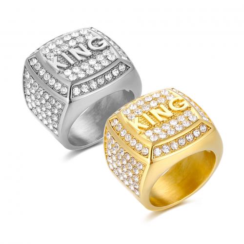 Titanium Steel Finger Ring Vacuum Ion Plating & with letter pattern & for man & with rhinestone US Ring Sold By PC