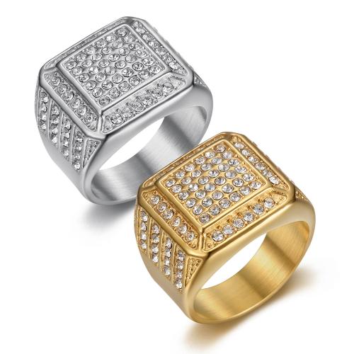 Partículas de acero anillo, Patrón Geométrico, diverso tamaño para la opción & para hombre & con diamantes de imitación, más colores para la opción, tamaño:7-13, Vendido por UD