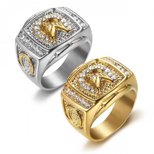 Partículas de acero anillo, Caballo, diverso tamaño para la opción & para hombre & con diamantes de imitación, más colores para la opción, tamaño:7-13, Vendido por UD