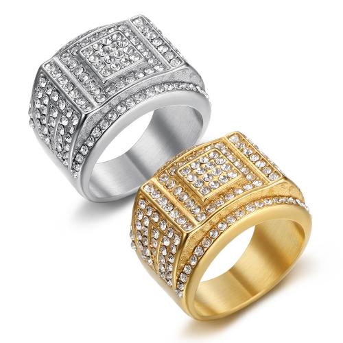 Titanium Steel Finger Ring Geometrical Pattern Vacuum Ion Plating & for man & with rhinestone US Ring Sold By PC