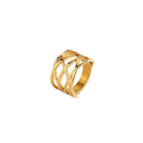 Titanium Steel Finger Ring, Geometrical Pattern, 18K gold plated, different size for choice & for woman & hollow, US Ring Size:6-9, Sold By PC