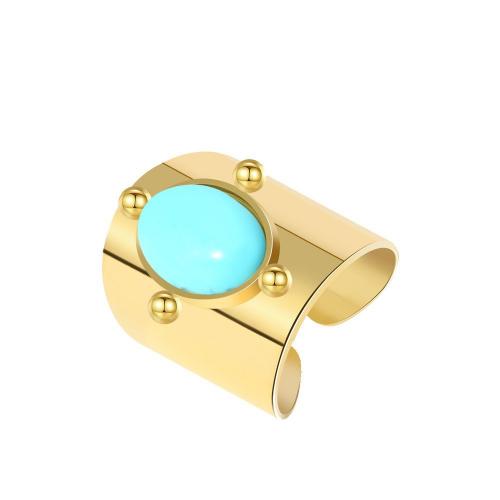 304 Stainless Steel Cuff Finger Ring, with Gemstone, Geometrical Pattern, real gold plated, fashion jewelry & for woman, more colors for choice, US Ring Size:10.5, Sold By PC