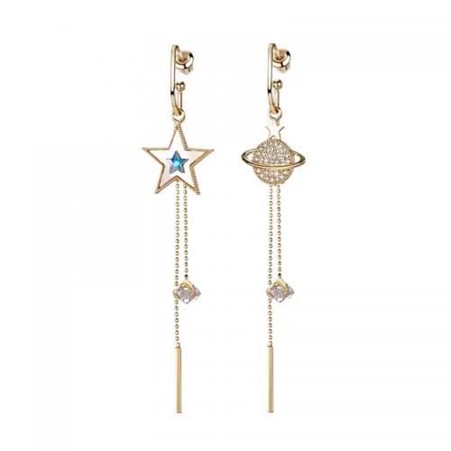 Copper Alloy Asymmetric Earrings gold color plated for woman & enamel & with rhinestone Sold By Pair