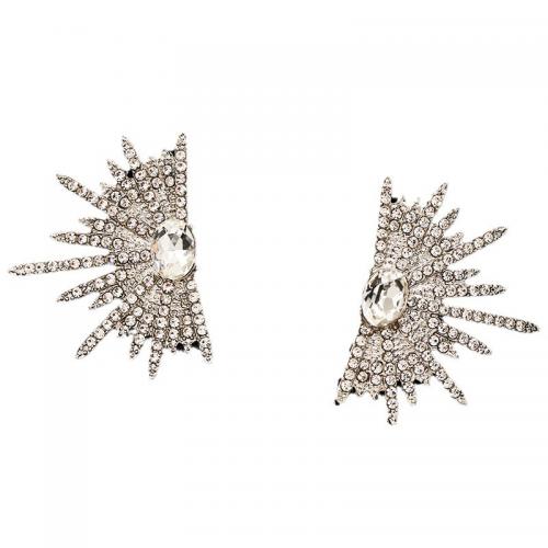 Zinc Alloy Stud Earring with Crystal Wing Shape platinum color plated micro pave cubic zirconia & for woman Sold By Pair