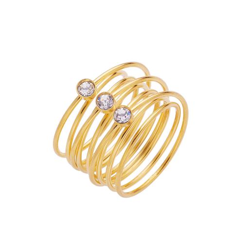 Titan Stål Finger Ring, med Plast Pearl, 18K guldpläterad, olika storlek för val & olika stilar för val & för kvinna & med strass, Storlek:6-8, Säljs av PC