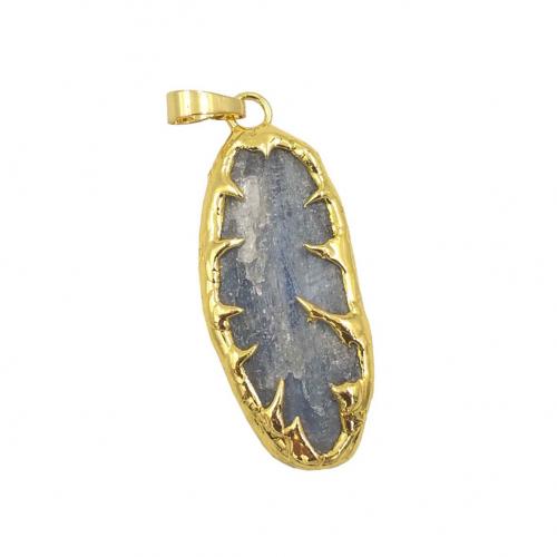 Quartz Gemstone Pendants, Kyanite, with Brass, gold color plated, DIY, light blue, Length about 11-18mm,Hight about 33-46mm, Sold By PC