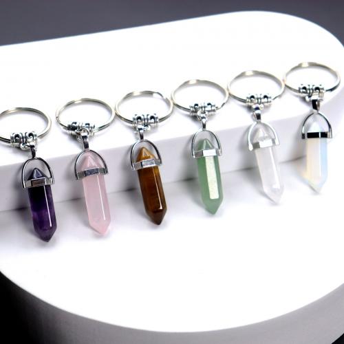 Bag Purse Charms Keyrings Keychains, Natural Stone, with Tibetan Style, silver color plated, fashion jewelry & different materials for choice & Unisex, more colors for choice, 25x72mm, Sold By PC