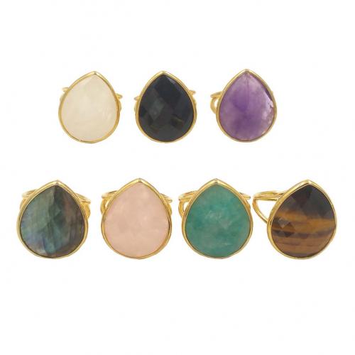 Natural Gemstone Finger Ring, Natural Stone, with Brass, Teardrop, gold color plated, fashion jewelry & different materials for choice & Unisex, more colors for choice, 18x22mm, US Ring Size:8, Sold By PC
