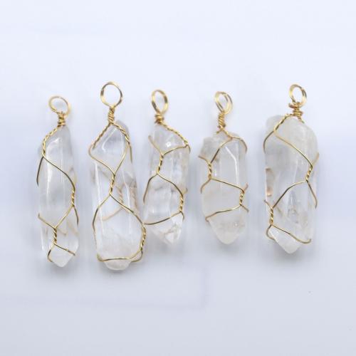 Quartz Gemstone Pendants, Clear Quartz, with Brass, gold color plated, fashion jewelry & DIY, clear, Length about 10-18mm,Hight about 30-50mm, Sold By PC