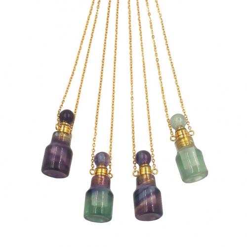 Brass Perfume Bottle Necklace, with Colorful Fluorite, with 2Inch extender chain, plated, fashion jewelry & for woman, more colors for choice, nickel, lead & cadmium free, 10x26mm, Length:Approx 18 Inch, Sold By PC