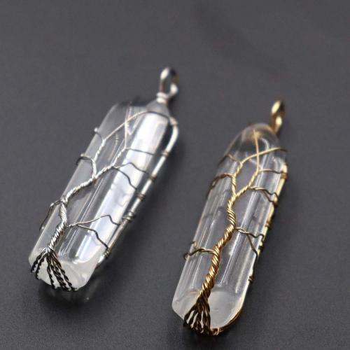 Gemstone Pendants Jewelry, Glass, with Brass, plated, fashion jewelry & DIY, more colors for choice, 15x64mm, Sold By PC