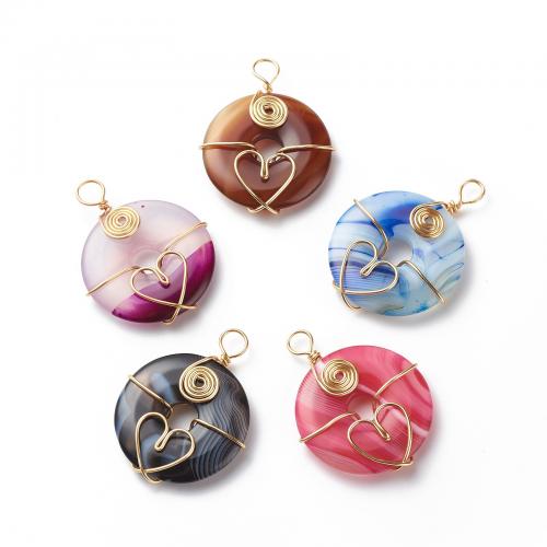 Lace Agate Pendants with Brass Donut gold color plated fashion jewelry & DIY & hollow Random Color Sold By PC