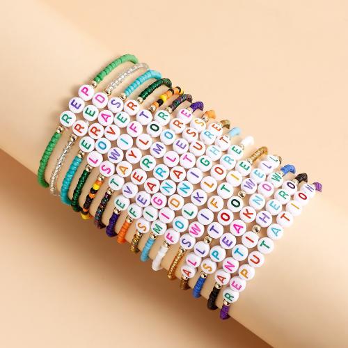 Glass Beads Bracelet, Seedbead, with Paper & Brass & Acrylic, Flat Round, gold color plated, fashion jewelry & Bohemian style & for woman, mixed colors, nickel, lead & cadmium free, Length:Approx 17 cm, 16PCs/Set, Sold By Set