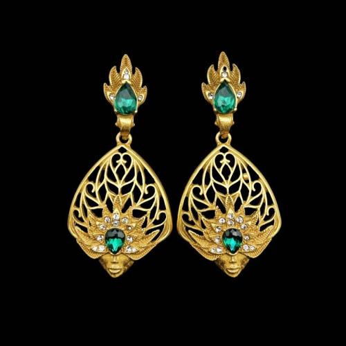 Zinc Alloy Drop Earrings gold color plated vintage & fashion jewelry & for woman & with rhinestone green nickel lead & cadmium free Sold By Pair