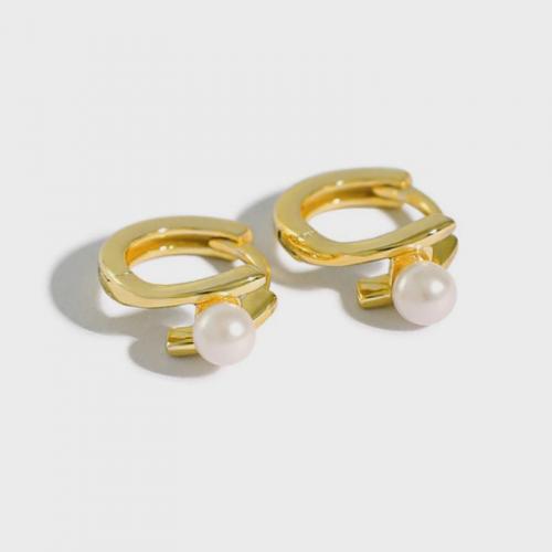 Boucles d'oreilles en argent sterling 925, avec Shell Pearl, Placage, bijoux de mode & pour femme, plus de couleurs à choisir, protéger l'environnement, sans nickel, plomb et cadmium, 3.85x7mm, Vendu par paire