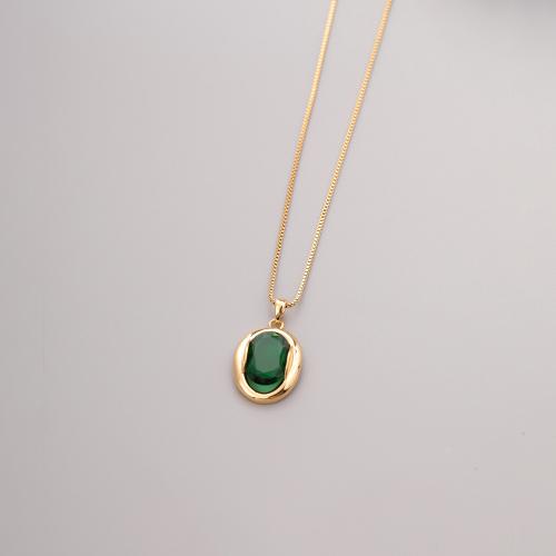 Brass Necklace, with Emerald, with 5cm extender chain, real gold plated, fashion jewelry & for woman, nickel, lead & cadmium free, Length:Approx 45 cm, Sold By Pair
