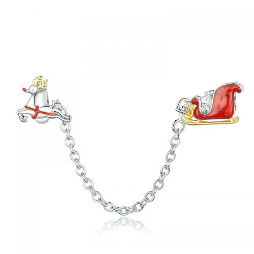 925 Sterling Silver European Safety Chain Christmas Design & DIY & enamel nickel lead & cadmium free 65mm Sold By PC