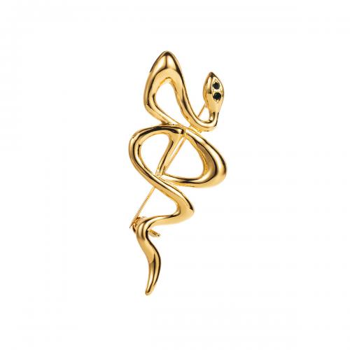 Tibetan Style Brooches, Snake, gold color plated, fashion jewelry & for woman, golden, nickel, lead & cadmium free, 60x25mm, Sold By PC