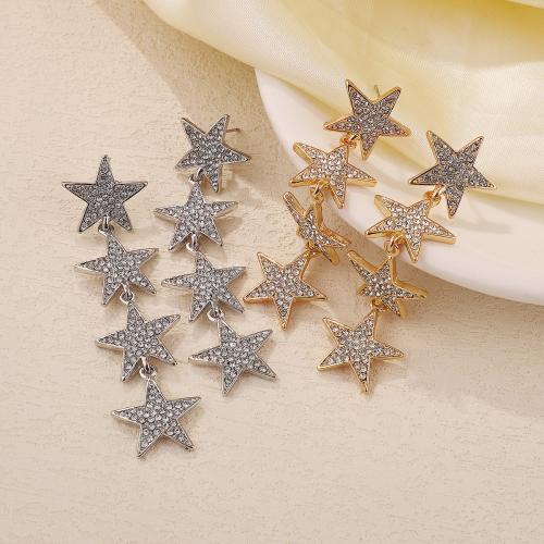 Tibetan Style Drop Earrings, Star, fashion jewelry & for woman & with rhinestone, more colors for choice, nickel, lead & cadmium free, 75x20mm, Sold By Pair