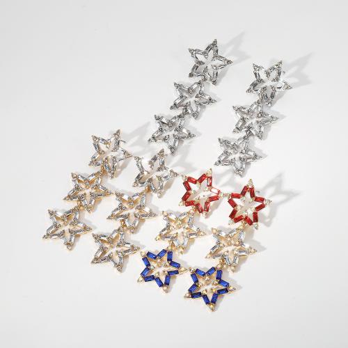 Tibetan Style Drop Earrings, with Glass Rhinestone, Star, fashion jewelry & for woman, more colors for choice, nickel, lead & cadmium free, 75x27mm, Sold By Pair